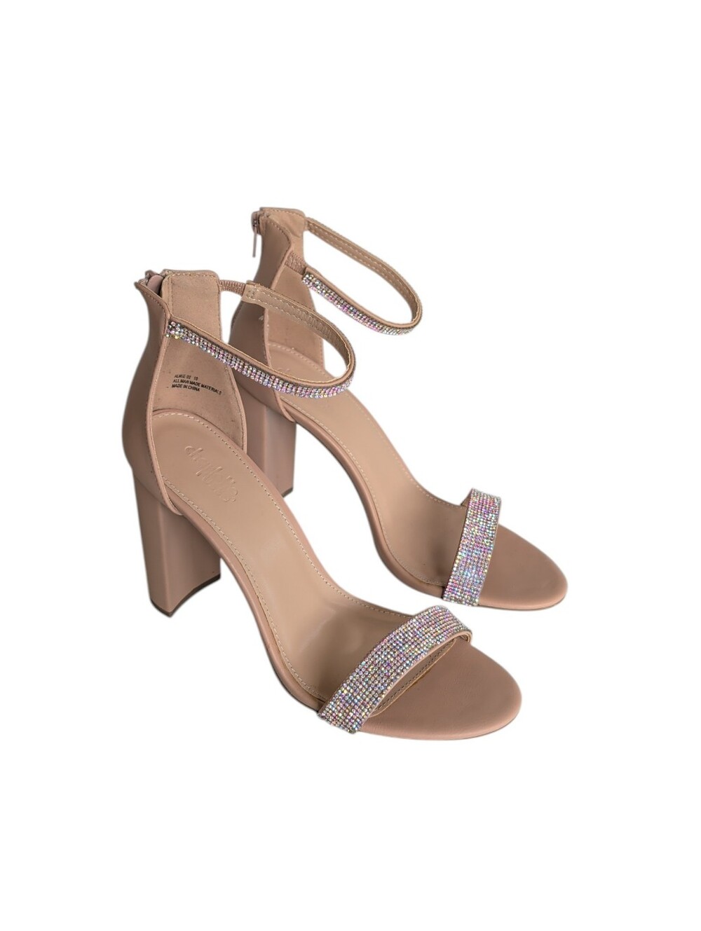 Charlotte Russe Almie 02 Shimmery Chunky Block Heel Sandals 10 Nude